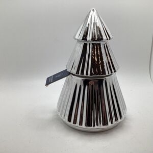 Silver 2 Piece Christmas Tree Candle Whispbering Woods 6 oz candle